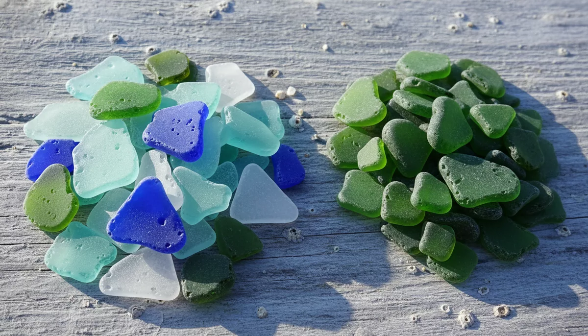 Comparison of genuine ocean-tumbled sea glass and machine-tumbled craft glass